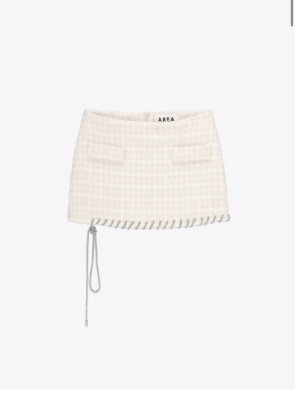 AREA Tweed Mini Skirt with Drawcord Trim